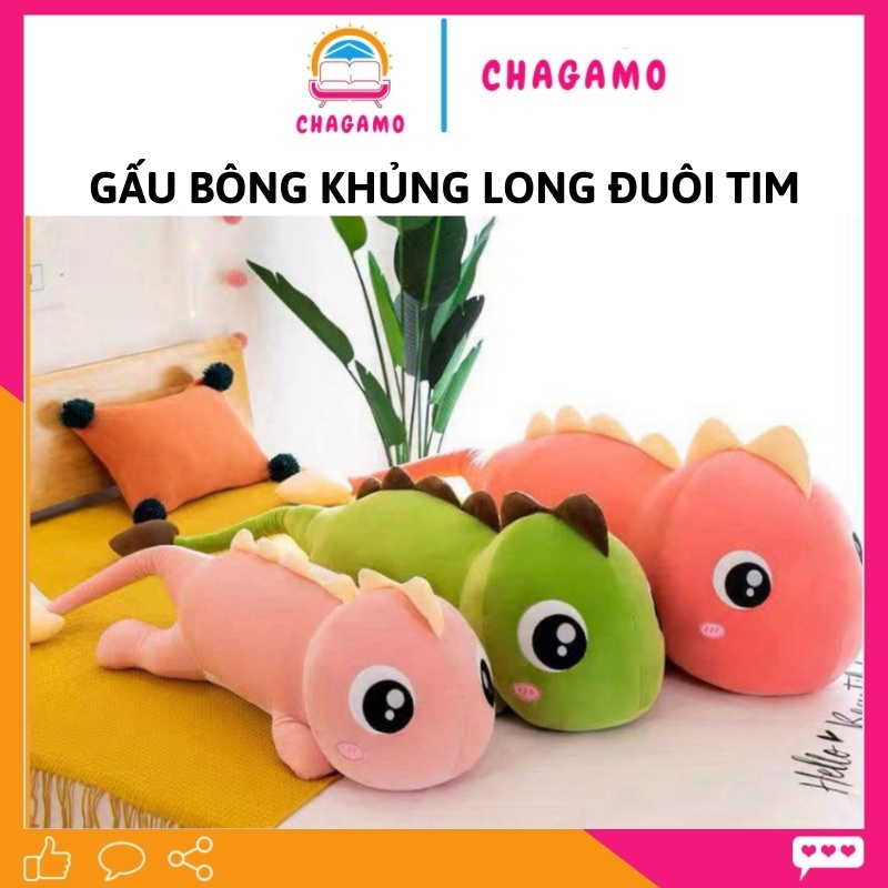 Gấu Bông Khủng Long Đuôi Tim Khổng Lồ Gối Ôm Hình Thú Khủng Long Chất Liệu Cao Cấp Siêu Êm