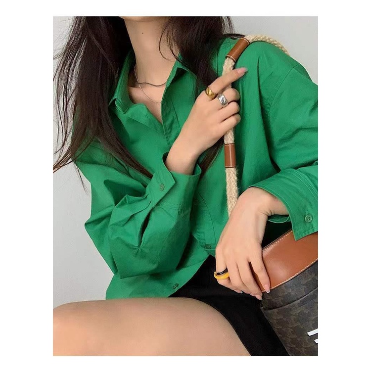 Shirt Spring clothes women's 2022 new net red retro green shirt women's design sense niche boyfriend style chic top trend Z2