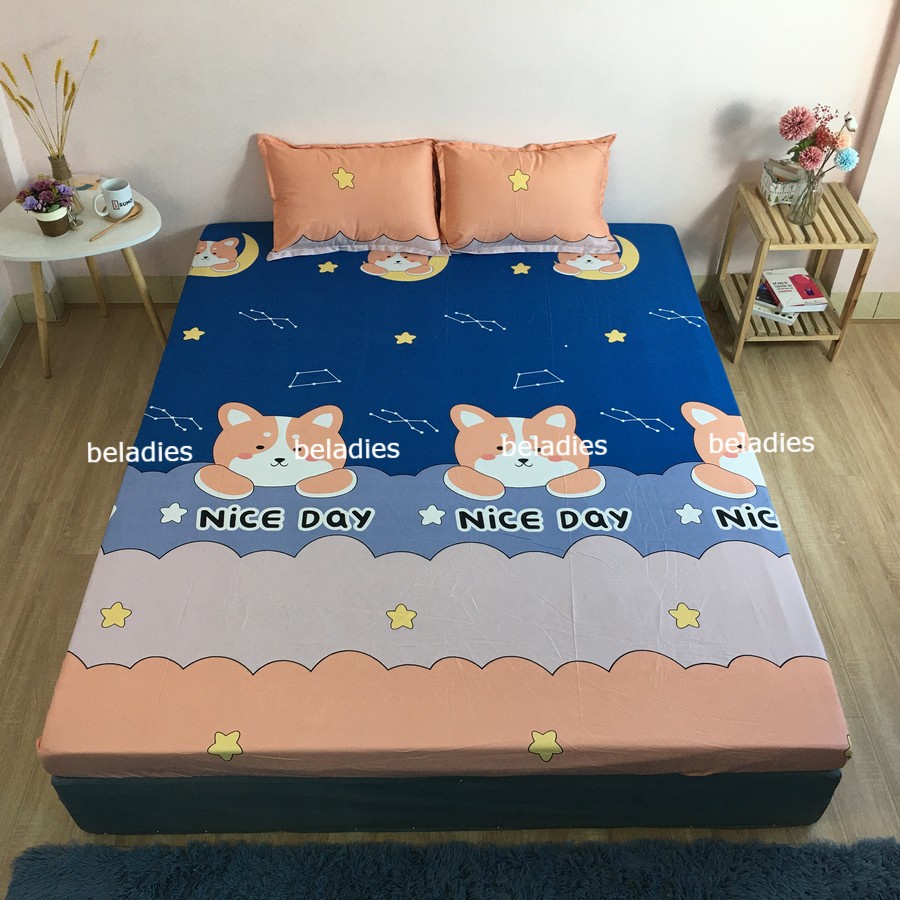Drap giường Beladies  - Ga trải giường bọc nệm 1m6 1m8 Set ga gối 3 món poly cotton bền đẹp