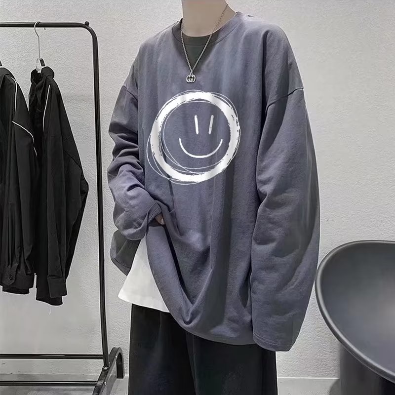 Áo Thun Tay Dài Cổ Tròn Dáng Rộng In Hình Biểu Cảm Thời Trang Phong Cách Hàn Quốc Cho Nam Size M-5XL