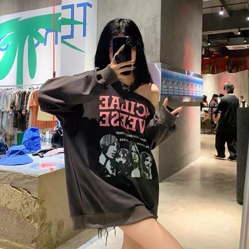 Áo nỉ swt dài tay dáng rộng oversize cá tính