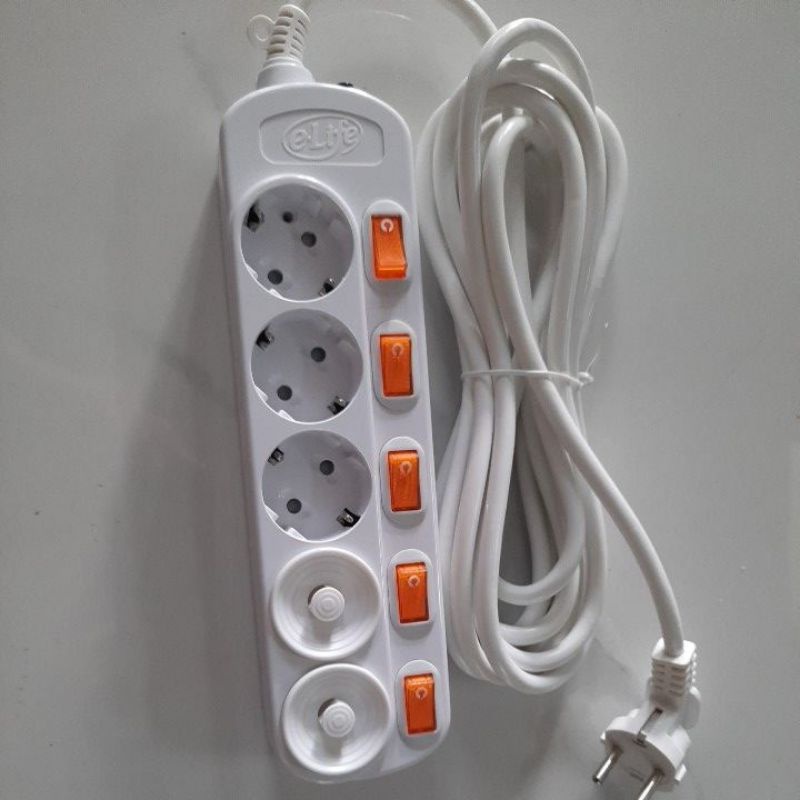 Ổ cắm điện kéo dài hàn quốc 5 lổ, 5 công tắc, 2 nắp, 5m eLife