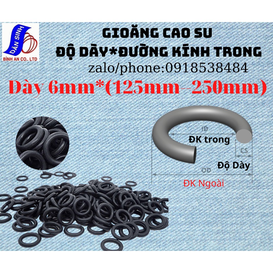 Dày 6mm * (125mm đến 250mm Đường kính trong) Gioăng cao su NBR70