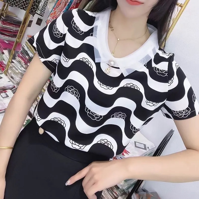 Áo Sơ Mi Voan Ngắn Tay Họa Tiết Sọc Thời Trang Dành Cho Nữ