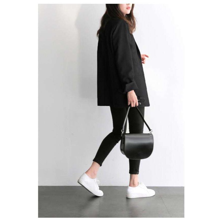 Áo khoác blazer dáng rộng màu đen trơn phong cách Hàn Quốc cho nữ blazer
