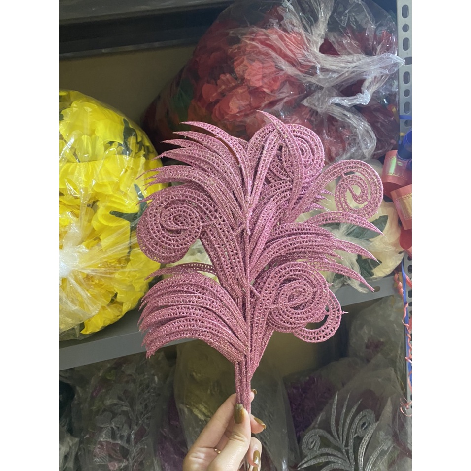 Lá đuôi phượng  phủ nhũ, kim tuyến làm oản tài lộc, tháp nước, tháp bánh | Phụ kiện trang trí