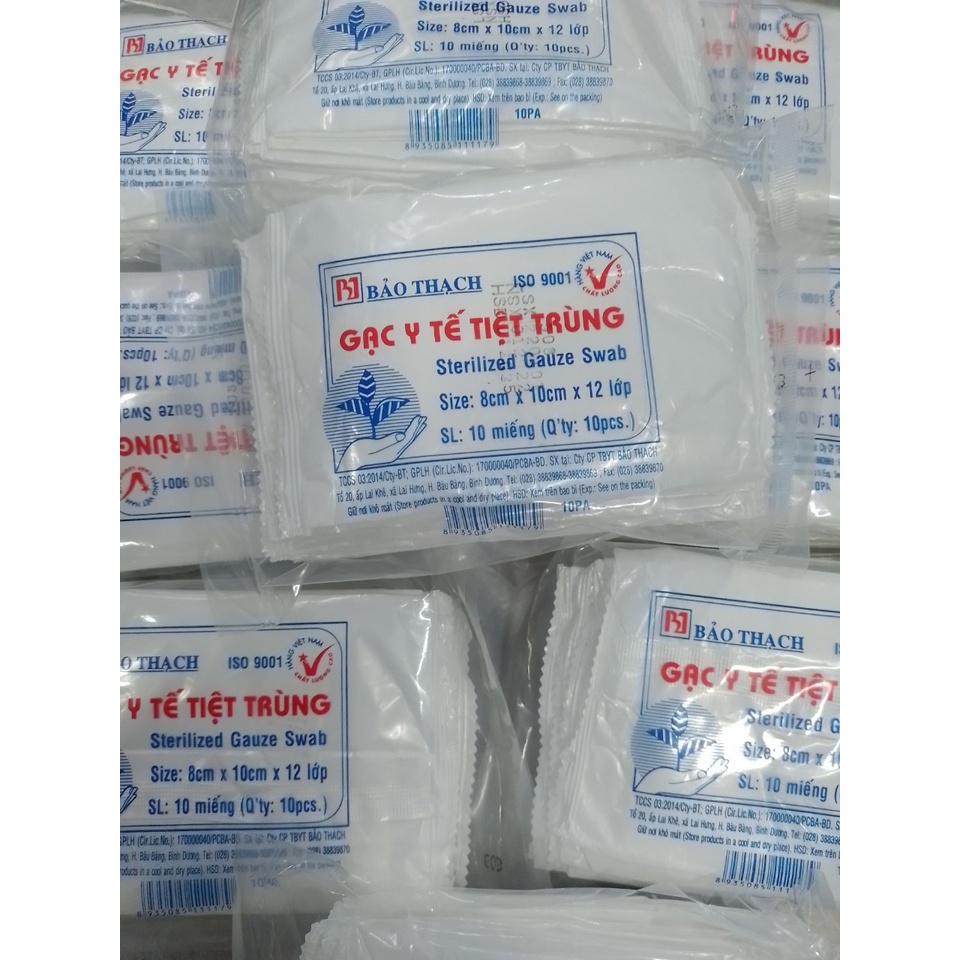 Thương hiệu: BẢO THẠCH Gạc Y Tế Bảo Thạch lớn Tiệt Trùng Bảo Thạch 8 Cm X 10 Cm (10 Miếng)/ GAC BAO THACH