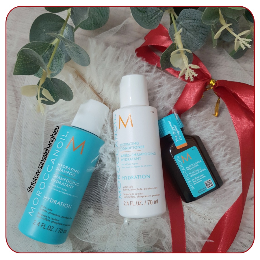 Gội, xả, dưỡng phục hồi tóc xuôn mượt Moroccanoil - Try me kit chính hãng