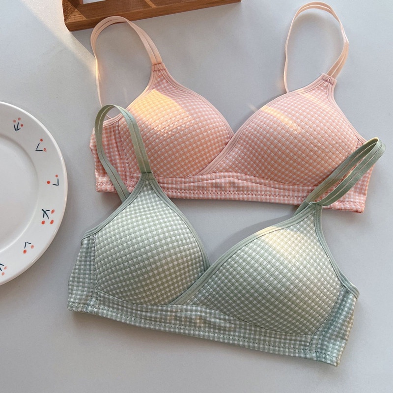 Áo Lót Mềm Mại Nâng Ngực Họa Tiết Kẻ Sọc Ca Rô Không Gọng Size 32-38AB Dành Cho Nữ