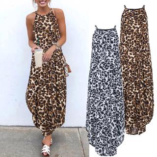 * đầm Maxi nữ cúp ngực trễ vai họa tiết da báo