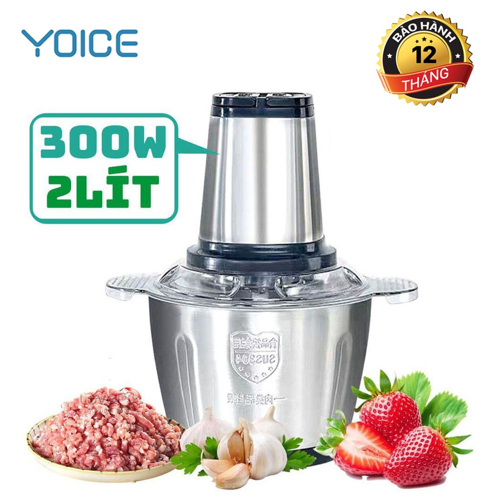 Máy xay thịt, máy xay thực phẩm đa năng Yoice 2L - Inox 304 chống rỉ, có thể xay được tỏi ớt, làm giò chả