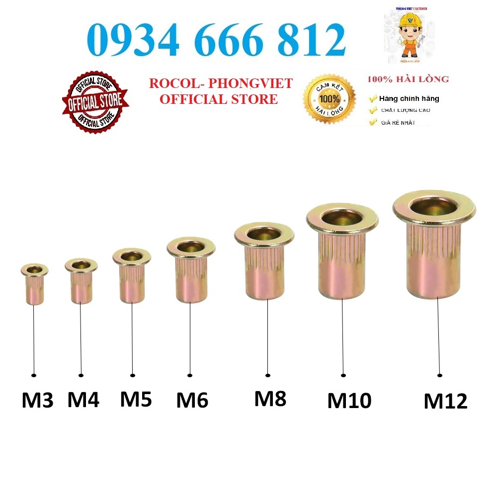 Set 50c ốc tán rút M3 thép mạ