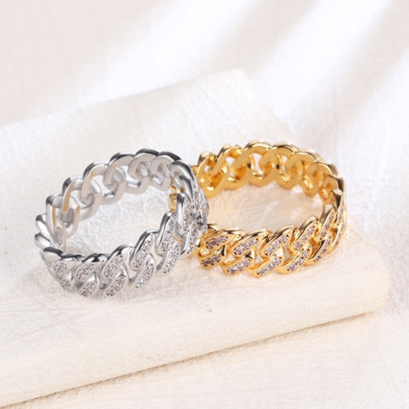 Nhẫn Mắt Xích 8MM Đính Đá Zircon Thời Trang Cho Nam Và Nữ
