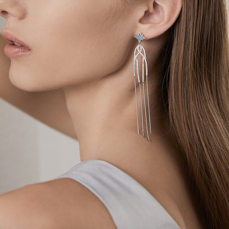 BAMOER Set Vòng cổ Và Bông Tai bạc 925 Hình Ngôi Sao Thời Trang