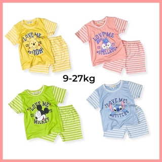 [Minky mom] Bộ Thun Lạnh Cộc Tay Cho Bé Trai Bé Gái 8-19kg -TN-IN79 Kẻ Sọc In Hoạt Hình Chất Vải Thoáng Mát