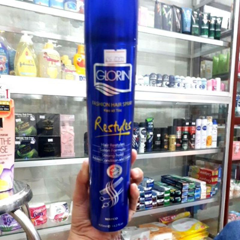 KEO XỊT CỨNG TÓC CHO NGƯỜI ĐỘI NÓN BẢO HIỂM"GLORIN'420ML