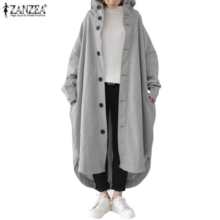 ZANZEA Áo Khoác Cardigan Tay Dài Có Nón Thời Trang Cho Nữ