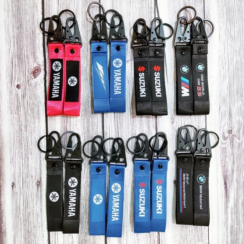 Móc khóa dây hãng Yamaha Suzuki móc bằng thép không gỉ, logo vải thêu