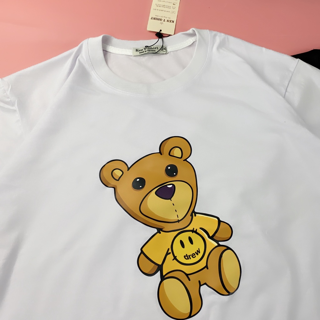 Áo Thun Đôi Nam Nữ Gấu Drew Cotton 75% Form Rộng Unisex Nam Nữ Đẹp.