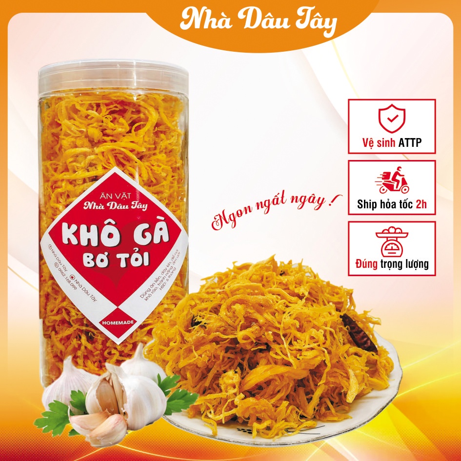 250G Khô Gà Vị Bơ Tỏi Thơm Ngon Ăn Vặt Nhà Dâu Tây