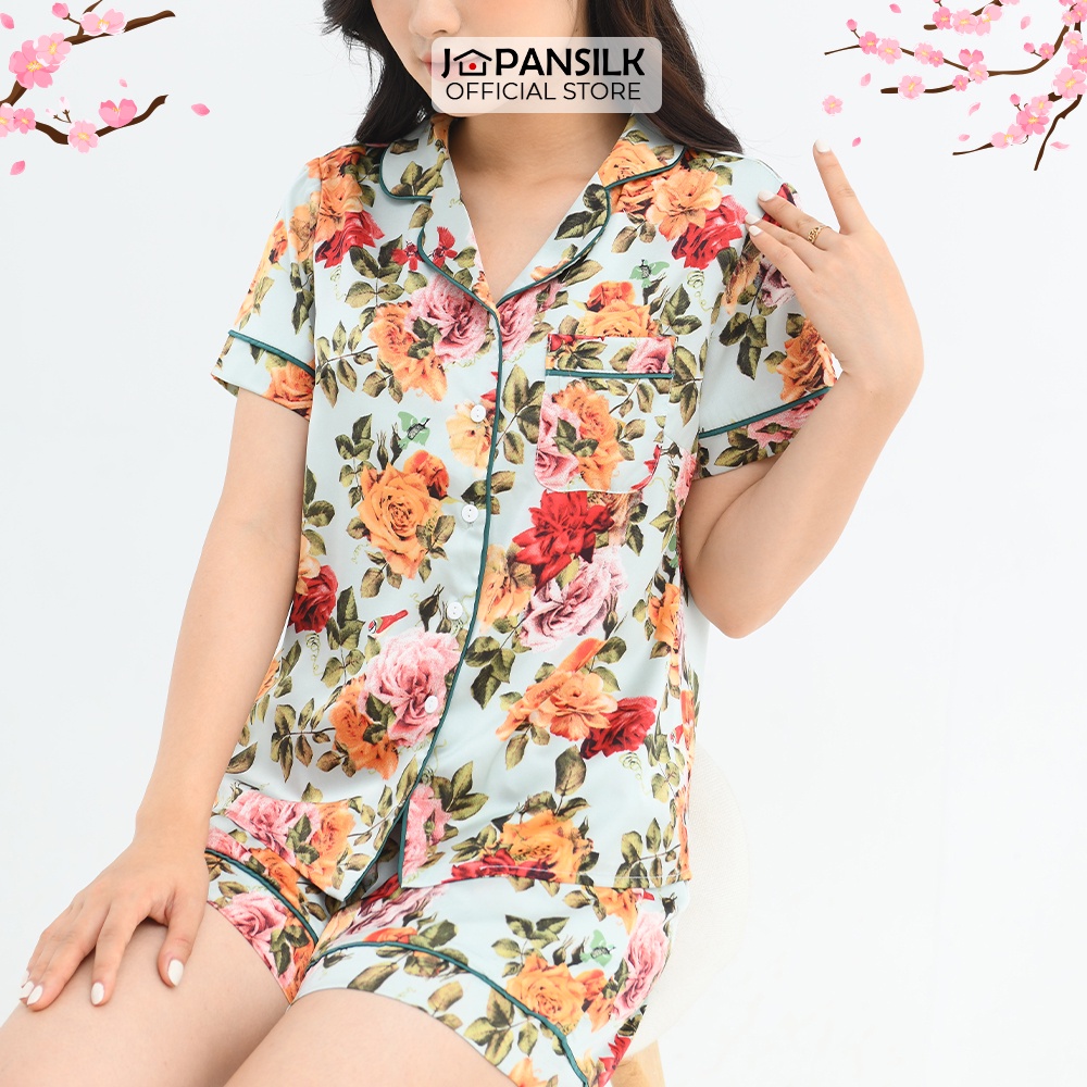 Đồ Bộ Nữ Pijama Lụa Cao Cấp JAPAN SILK Mùa Hè Họa Tiết Hoa Xinh Vintage