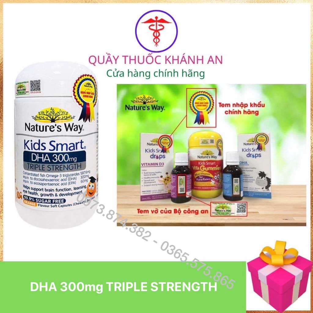 Viên Nhai Nature's Way Kids Smart DHA 300mg Triple Strength Tăng Cường Sự Phát Triển Của Trẻ 50 Viên