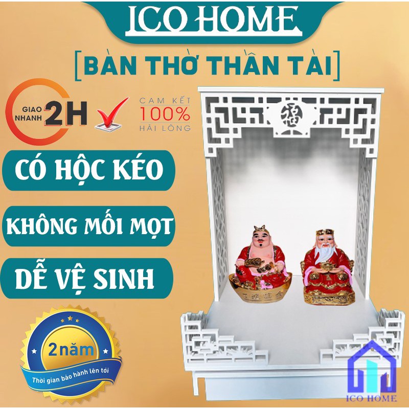 Bàn thờ ông địa thần tài bằng gỗ đẹp màu trắng khắc chữ LỘC cực đẹp - ICO HOME