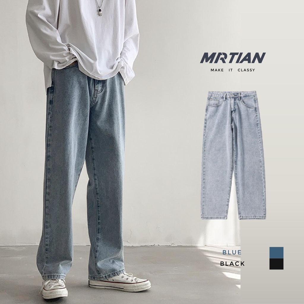 Quần jeans ống rộng Lucas MARTIAN cạp cao có cúc ống suông unisex cá tính quần bò denim Hàn Quốc QJSU02