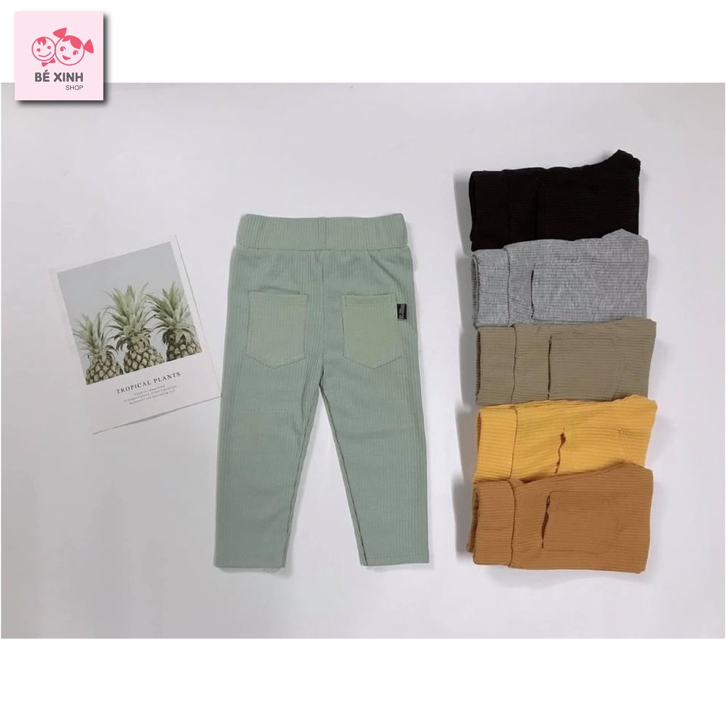 Quần thun gân len tăm legging cho bé trai bé gái K.woo [Cực hot] Quần dài bé trai bé gái thun gân tăm Hàn kwoo 2 túi