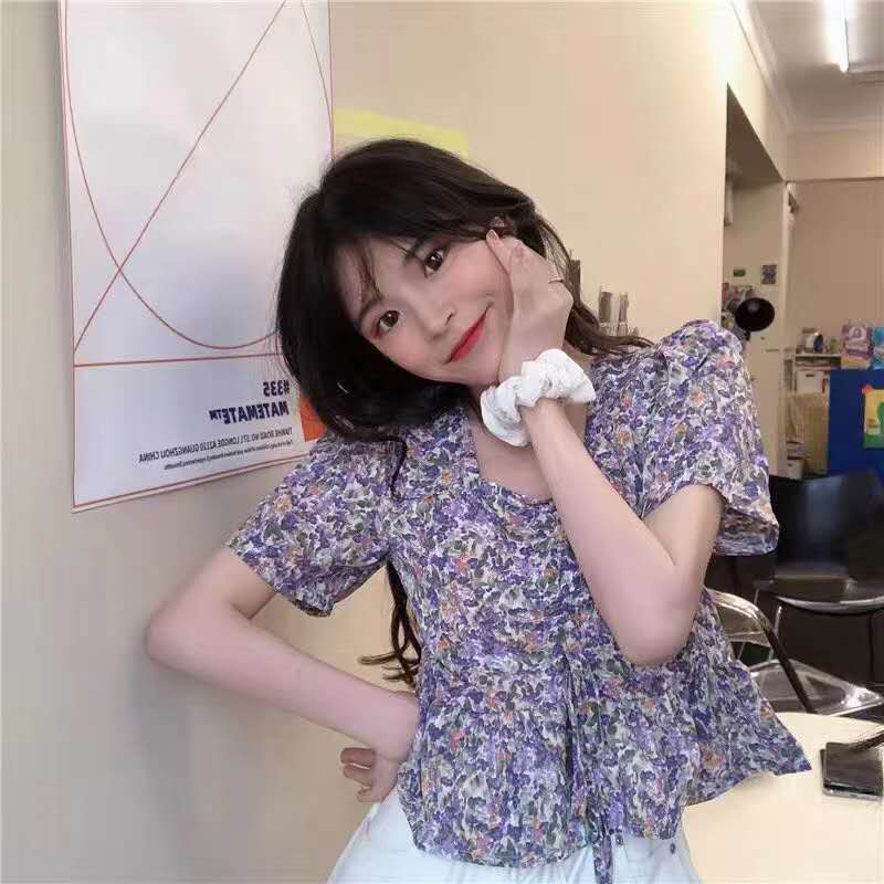 Women's French Drawstring Chiffon Shirts Loose French Fashion Summer Short Sleeve Crop Tops | BigBuy360 - bigbuy360.vn