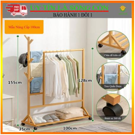 Giá kệ treo quần áo đa năng, gỗ tre tự nhiên thân thiện môi trường, Có chỗ để giày tiện lợi, thiết kế sang trọng