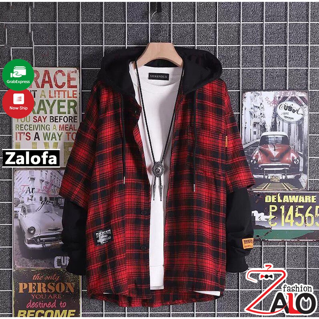 Áo Khoác Sơ Mi Caro Nam Nữ FLANNEL Caro Có Mũ Trùm Đầu SM5 Unisex Zalofa