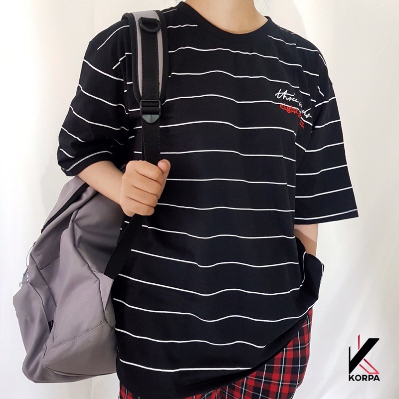 [ Ảnh Thật ] Áo thun tay lỡ form rộng sọc thêu chữ Eight letters - Unisex nam nữ đều mặc được