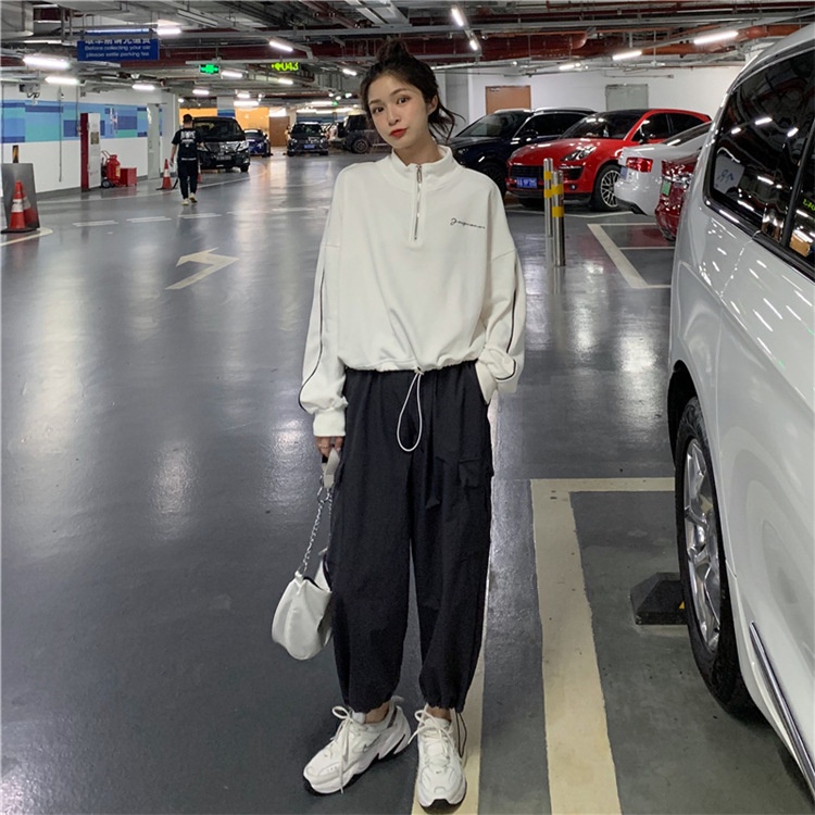 Áo sweatshirt nữ Perty cổ cao dáng rộng năng động phong cách Hàn Quốc