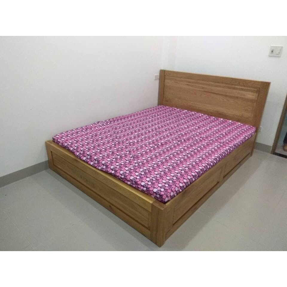 Giường ngủ gỗ sồi có ngăn kéo kiểu Cuba 1m8x2m