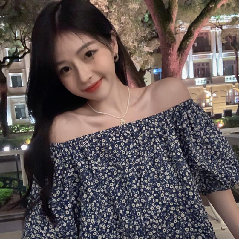 Áo Sơ Mi Hoa Trễ Vai Cổ Điển Kiểu Pháp Mùa Hè Mới Cho Nữ