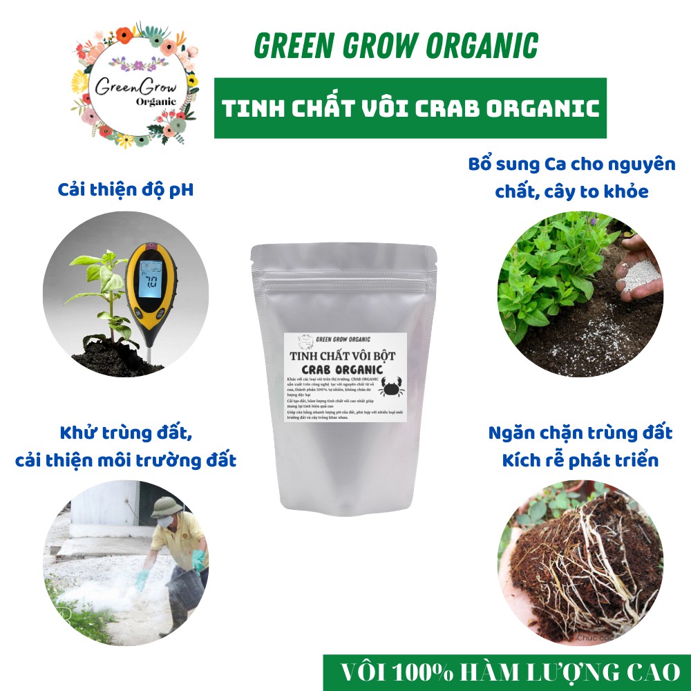 Tinh vôi bột nông nghiệp túi 500gr Crab Organic phân bón canxi chiết xuất từ vỏ cua biển MS135 GREEN GROW