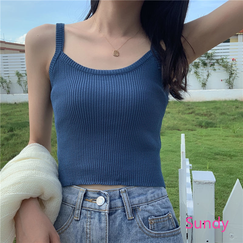 Áo Croptop Dệt Kim Không Tay Thời Trang Mùa Hè Cho Nữ | BigBuy360 - bigbuy360.vn