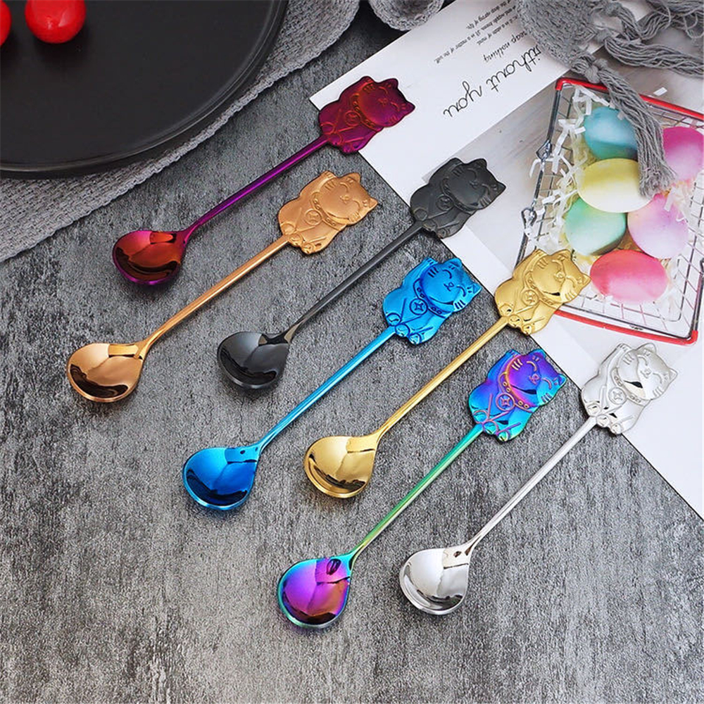 Muỗng Cà Phê Bằng Thép Không Gỉ 14cm Hình Mèo Dễ Thương 304