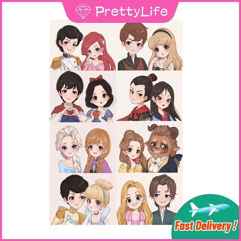 DISNEY Bộ Tranh Đính Đá 5D Tự Làm Hình Công Chúa Và Hoàng Tử 50x40cm/40x30cm Trang Trí Nhà Cửa