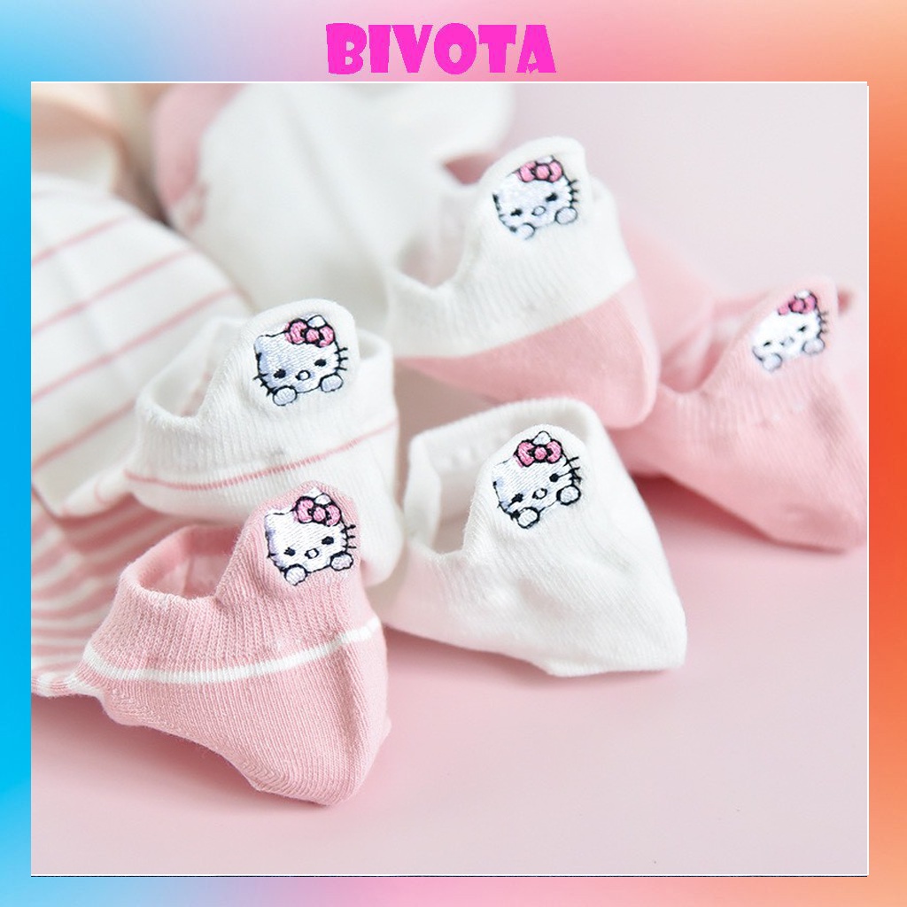 Set 5 đôi tất cổ ngắn Bivota vớ nữ Kitty hồng Hàn Quốc siêu xinh T77