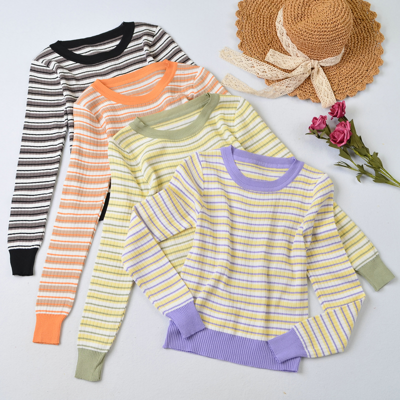 Áo Sweater Tay Dài Dáng Ôm Kẻ Sọc Cầu Vồng Thời Trang Mùa Thu | BigBuy360 - bigbuy360.vn