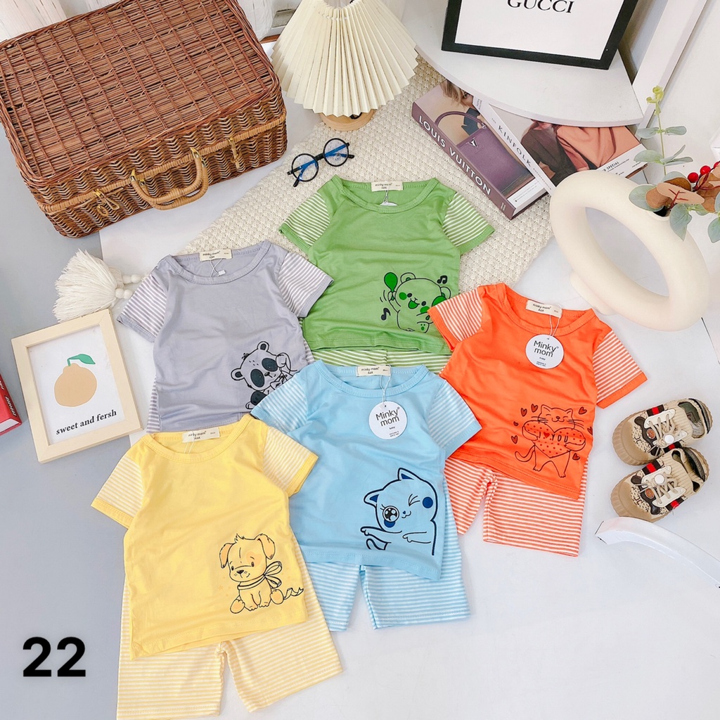 Bộ cọc tay quần sọc nhuyễn, thun lạnh minky mom,cho bé trai, gái từ 7kg đến 30kg M 22