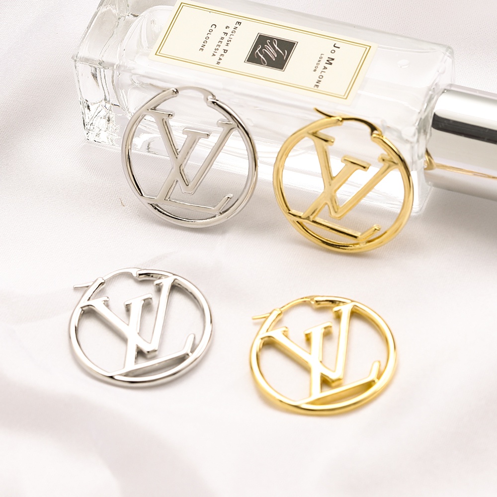 Khuyên Tai Dạng Hạt LV Bằng Thép Titan In Logo Chữ L-V Thời Trang Cho Nữ