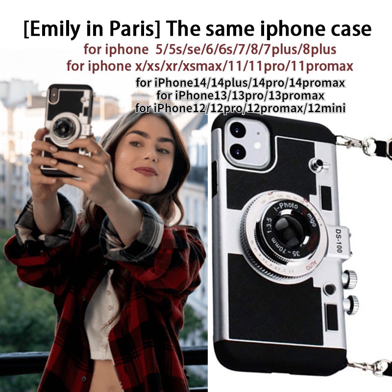 Ốp điện thoại hình máy ảnh 3D cổ điển có dây đeo thích hợp cho iPhone 14 13 11 Pro XS Max XR X SE 2020 6 6s 7 8 Plus