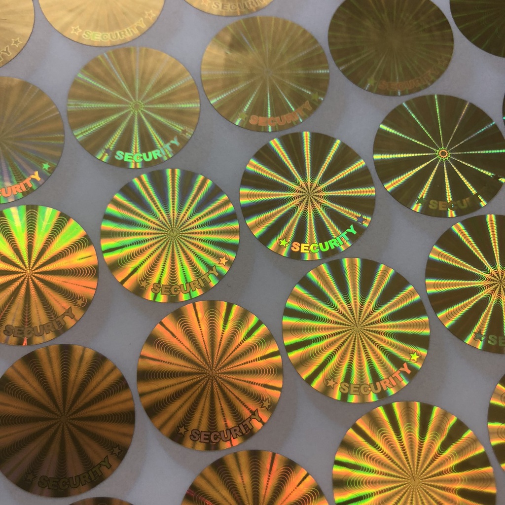 Tem 2.2cm niêm phong chống giả màu vàng hologram tròn combo 1.000c