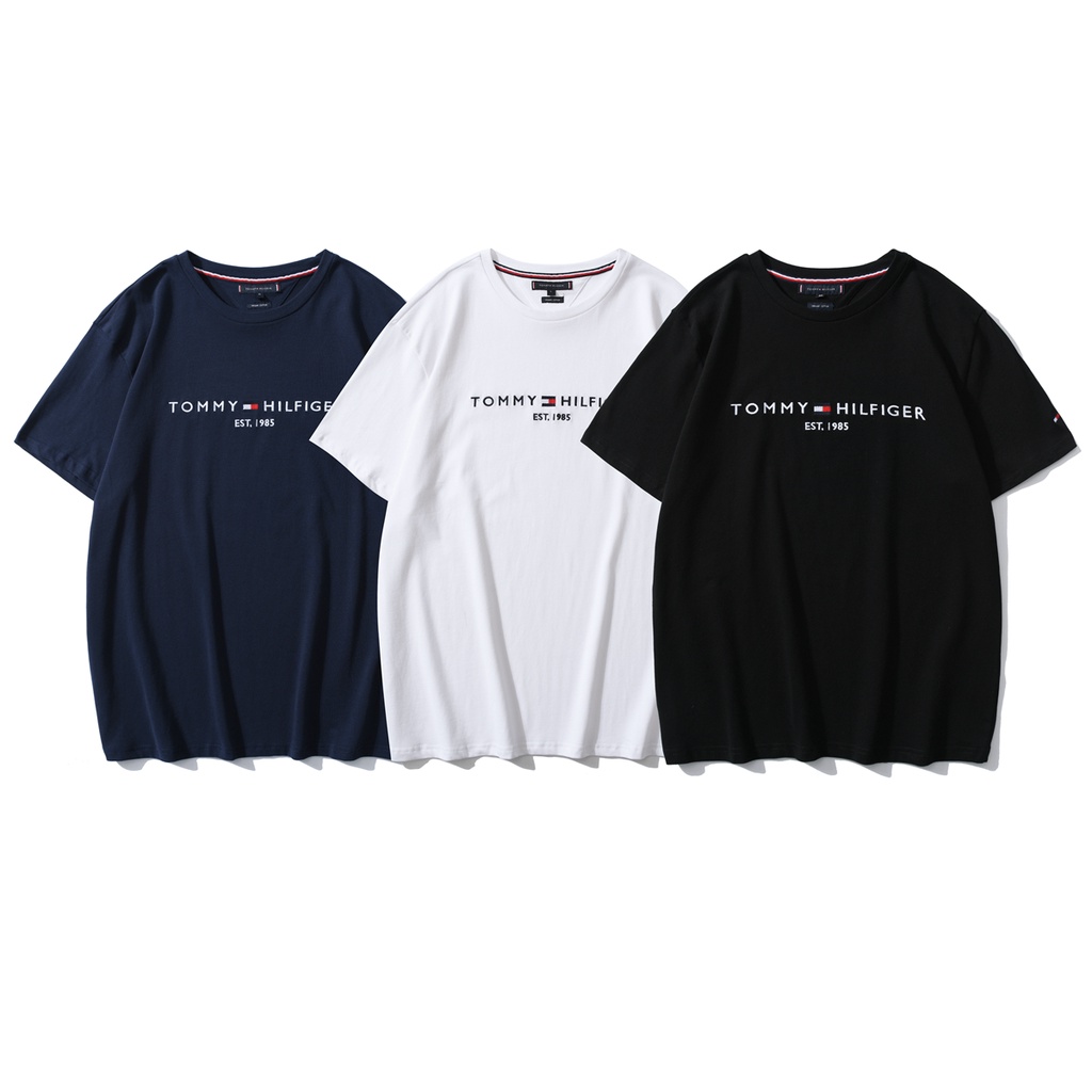 Hàng Spot! Áo Thun Tay Ngắn Cổ Tròn Thêu Logo Tommy Cá Tính Cho Nam Và Nữ