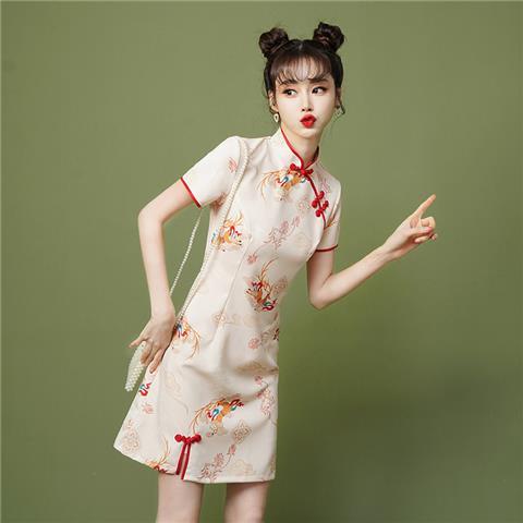 Đầm sườn xám ngắn kiểu mới thời trang Trung Hoa mùa hè sành điệu cho nữ