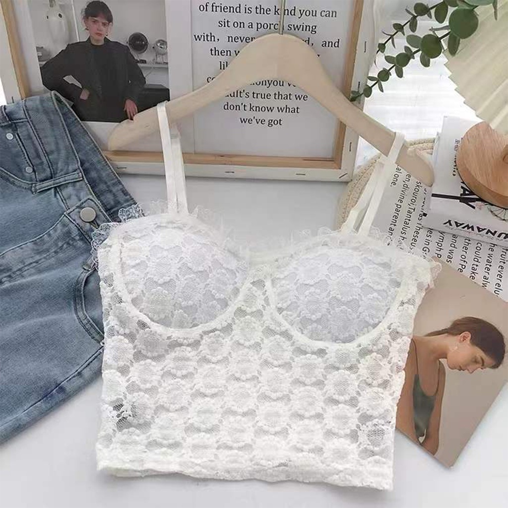 Áo hai dây nữ 23Closet áo 2 dây croptop nữ sợi bún có đệm ngực chất liệu ren  cao cấp kiểu dáng Hàn Quốc AHDR01 | BigBuy360 - bigbuy360.vn