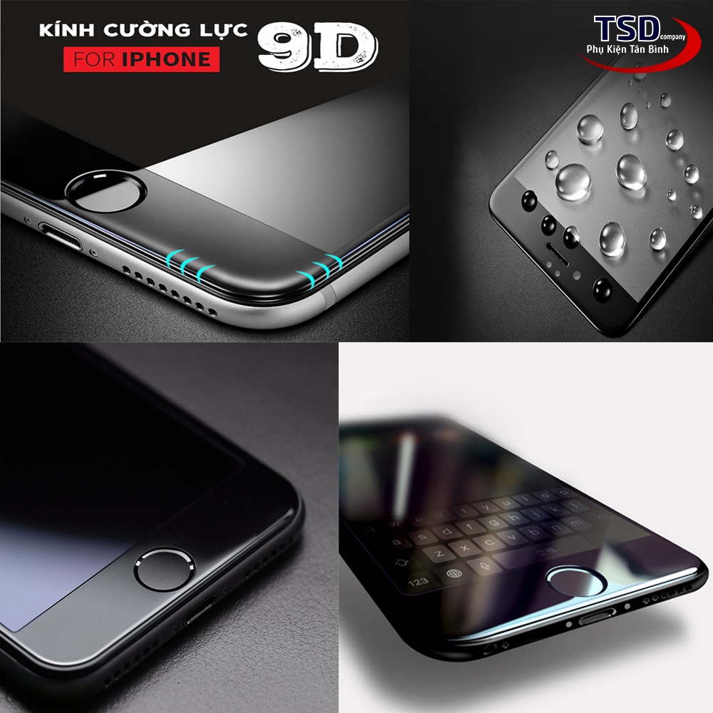 Kính Cường Lực Iphone, miếng dán màn hình 9D Full Màn, dành cho Cho Iphone 6/6s/7/8 Plus/ X, Xs Max